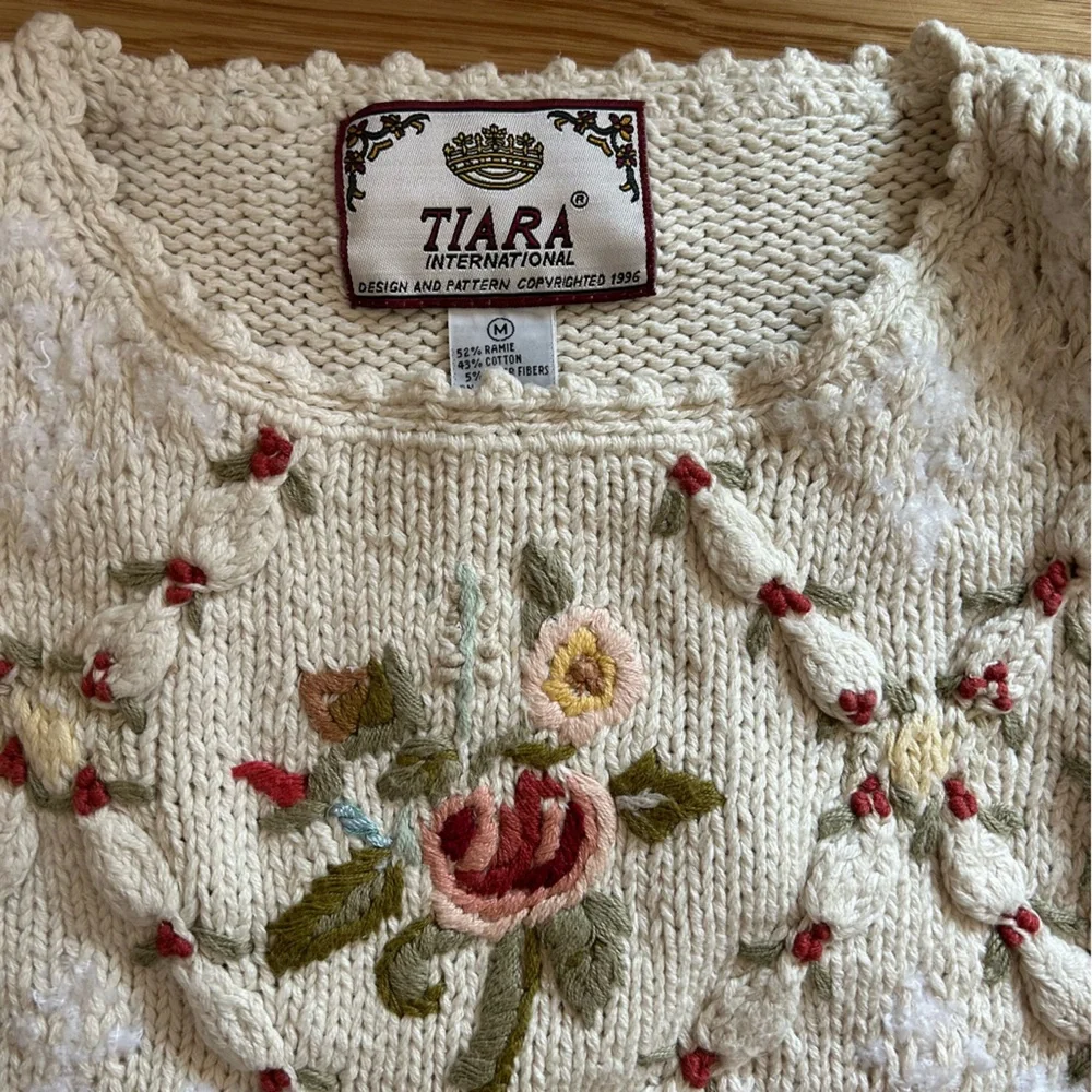 Tiara Women's Floral Knit Sweater - Cream with Multicolor Accents - Picture 3 of 5